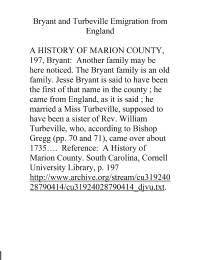 Bryant and Turbeville Emigration from England