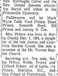 Fannie Gause Prince obituary