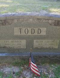 Coy Monroe Todd and Helen Chestnut Todd headstone