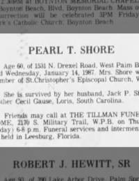 Obituary for PEARL T. SHORE (Aged 60)