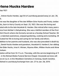 Arlene Hucks Hardee Obituary
