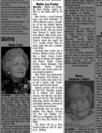 Mattie Lee FOWLER - Obituary