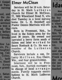 Obituary for Elmer M. McClean (Aged 77)