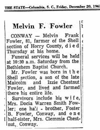 Melvin Fowler obituary