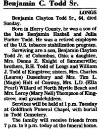 Benjamin Clayton Todd Sr Obit.