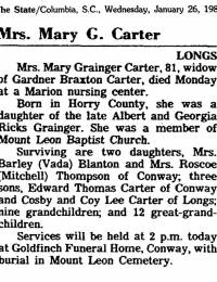 Mary G Carter obituary