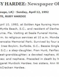 Ruby Hardee Everete Obit