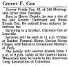 Grover Frank Cox Obit.