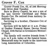 Grover Frank Cox Obit.