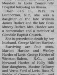 Bertha Barker Hardee obituary