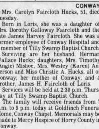 Obituary for Carolyn Falrcloth HUCKS