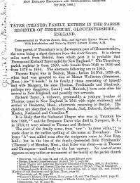 Tayer (Thayer) family entries in the parish register of Thornbury, Gloucestershire, England