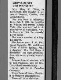 Obituary for MARY E. OLIVER (Aged 79)