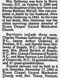 Stella McCall Galloway Obituary