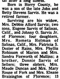 Johnny Otto Sarvis Obit.