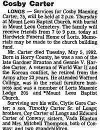 Cosby Manning Carter Obit.