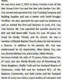 Hosea Brooks Cox Obit.