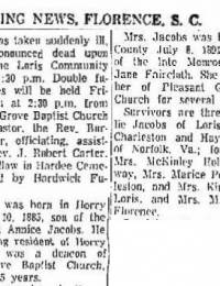 Obituary for J Clinton and Cora Faircloth Jacobs