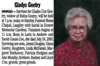 Gladys M Cox Obit.