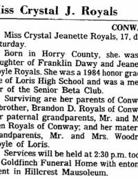 Crystal Jeanette Royals Obit.