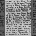 Obituary for Mary Cox CONWAY (Aged 61)