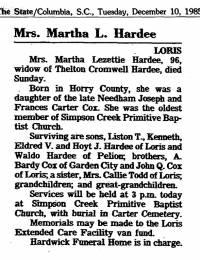 Martha Lezettie Hardee obituary