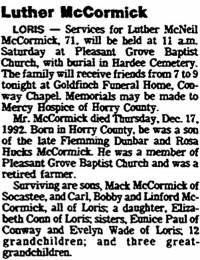 Luther M McCormick Obit.