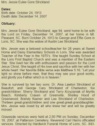 Jessie Gore Strickland obituary