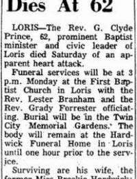 Rev. G. Clyde Prince obituary