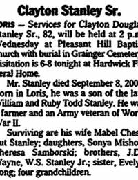 Clayton D Stanley Sr Obit.