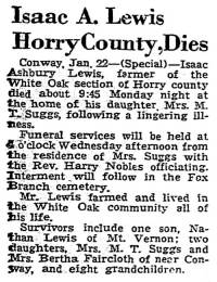 Isaac Asbury Lewis Obit.