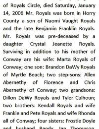 Franklin Dawy Royals Obit.