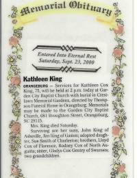 Kathleen Cox King obituary