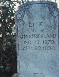Headstone of Ettie, wife of J Marshall Strickland