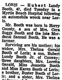 Hubert Lundy Booth Obit.