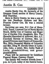 Austin Bardy Cox obituary