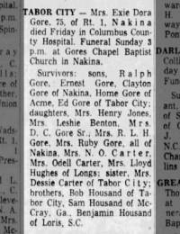 Obituary for Exie Dora Gore (Aged 75)