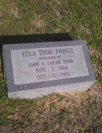 Gravestone of Eula (Todd) Prince