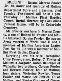 FOWLER, Roland Monroe Jr. - Obituary