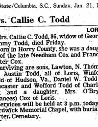 Callie Cox Todd obituary