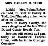 Palma Rebecca Cox Obit.