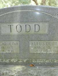 Rufus Dudley and Julia Carolina Todd headstone Royals cemetery
