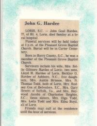 John Goal Hardee Obituary