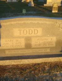 Joseph J and Mary Mishoe Todd headstone