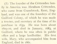 Abraham Crittenden, founder of the Crittenden family in America