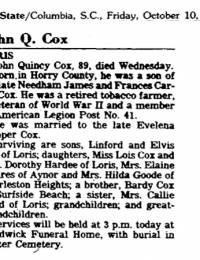 John Quincy Cox obituary