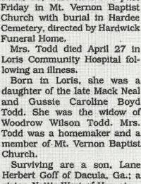 obituary for Alberta Todd