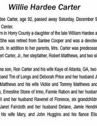 Willie Hardee Obit