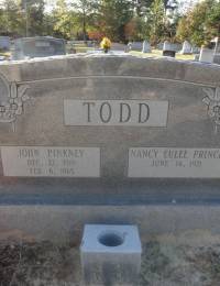 John Pinkney and Nancy Eulee Prince Todd headstone