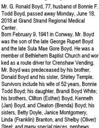 George Ronald Boyd Obit.